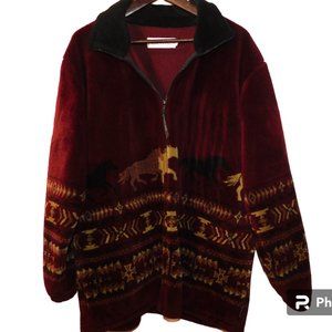 Coastlines Fashion For Canada Zip Up Jacket Size Large Soft Fuzzy & Cozy Horses